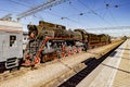 MOSCOW/RUSSIA- MAY 21 2019 Old locomotive on the platform of the Yaroslavl station in Moscow