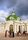 Tourists visiting one of the pavilions in the Sheremetev estate. Moscow Royalty Free Stock Photo