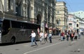 People walk along the Moscow street Ilyinka victory Day