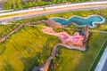 Moscow, Russia - May 31, 2019: Picturesque aerial view of Park Tiufielieva Roshcha in Moscow, Russia