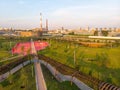 Moscow, Russia - May 31, 2019: Picturesque aerial view of Park Tiufielieva Roshcha in Moscow, Russia