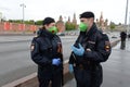 Police officers in the center of Moscow during the epidemic of the coronavirus COVID-19 in Russia