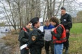 Politician Sergey Mitrokhin arguing with a private security company at the rally of the Yabloko party in defense of free