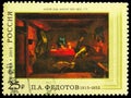 Postage stamp printed in Russia shows Pavel A. Fedotov, Encore, Encore. 1851-1852, 200th Birth Anniversary serie, circa 2015