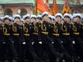 Pupils of the Sevastopol Nakhimov Naval School during the dress rehearsal of the parade on Red Square in honor of the Victory Day.