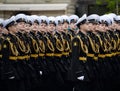 Pupils of the Sevastopol Nakhimov Naval School during the dress rehearsal of the parade on Red Square in honor of the Victory Day.