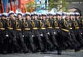Pupils Sevastopol Nakhimov naval school during the parade on red square in honor of the Victory Day.