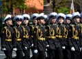 Pupils Sevastopol Nakhimov naval school during the parade on red square in honor of the Victory Day.