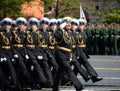 Pupils Sevastopol Nakhimov naval school during the parade on red square in honor of the Victory Day.