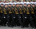 Pupils of the St. Petersburg Nakhimov naval school during the parade on red square in honor of Victory Day