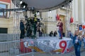 MOSCOW, RUSSIA - MAY 9, 2019: Recording TV program during the Victory Day Parade. TVC channel journalists