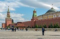 Moscow, Russia - May 2018: Red square with Spasskaya tower of Moscow Kremlin, Lenin Mausoleum and Senate palace Royalty Free Stock Photo