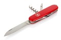 Moscow, Russia - May 15, 2020: Red Victorinox classic swiss pocket foldable knife with open blade, corkscrew and piercer isolated Royalty Free Stock Photo