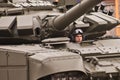 Russian tankmen on their combat vehicles