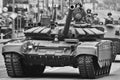 Russian tankmen on their combat vehicles