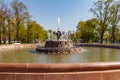 Moscow, Russia - May 01, 2019: Repinskiy fountain on Bolotnaya square in Moscow at sunny spring morning Royalty Free Stock Photo