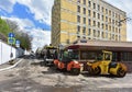 Road works, asphalt laying by the road rollers. Royalty Free Stock Photo