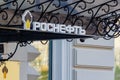 Moscow, Russia - May 01, 2019: Rosneft Oil Company sign. Rosneft Oil Company signboard above entrance to the main office in Moscow