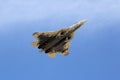 Russian multi-purpose fighters of the fifth generation of Su-57 during the military parade, fly in the sky over Red Square. Royalty Free Stock Photo