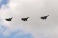 Russian multi-purpose fighters of the fifth generation Su-57 in the sky over Moscow`s Red Square during the dress rehearsal of the Royalty Free Stock Photo