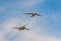 Moscow, Russia - May 04, 2018: Russian strategic bomber Tupolev Tu-160 and IL - 78 during Victory Day parade rehearsal