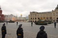 Russian T-80BVM battle tank with a gas turbine engine at the Victory Day parade on Moscow`s Red Square Royalty Free Stock Photo