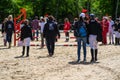 Moscow, Russia, May 21, 2021: - show jumping in KSK Izmailovo. athletes together with the coach study the route on foot