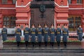 MOSCOW, RUSSIA - MAY 08, 2017: Soldiers of The Honor Guard of the 154 Preobrazhensky Regiment. Rainy and snowy view. Alexander Ga