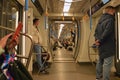 Inside the car of the Moscow metro Royalty Free Stock Photo