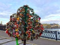 Moscow, Russia - May 01, 2019: Tree of love on the Tretyakovskiy Bridge