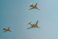 Moscow, Russia - May 04, 2018: Tupoloev Tu-160 and Tupolev Tu-22M-3 strategic bombers of Russian Air Force during Victory Day