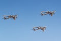 Moscow, Russia - May 07, 2019: Turboprop strategic bomber-missile carrier TU-95MS in the blue sky over Red Square. Aviation part