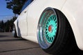 Moscow. Russia - May 20, 2019: Moscow. Russia - May 20, 2019: Unique tuned alloy BBS wheels in mint color with large polished