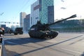 The Soviet and Russian 152-mm divisional self-propelled howitzer SAU Msta-with goes around the city.