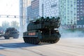 The Russian Surface-to-air Missile Missile System STAMMS Buk-M2 goes on city streets.