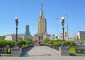 MOSCOW, RUSSIA. A view of Leningradskaya hotel th through the square at Komsomolskaya Square