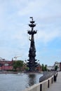 Moscow, Russia - May 13, 2019: The view to the Monument to the Peter the Great and Moskva river from Krymskaya embankment