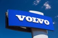 Moscow, Russia - May, 2018: Volvo automobile dealership Sign against blue sky. VOLVO is Swedish multinational manufacturing compan Royalty Free Stock Photo