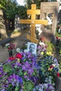 Moscow, Russia - 08.06.2023 - Memorial to the famous soviet russian actress Inna Churikova at novodevichy cemetery. History