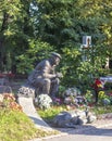 Moscow, Russia - 08.06.2023 - Memorial to the famous soviet russian artist and actor Yuriy Nikulin at novodevichy cemetery.