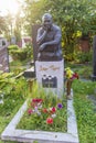 Moscow, Russia - 08.06.2023 - Memorial to the famous soviet russian film maker Eldar Ryazanov at novodevichy cemetery. History