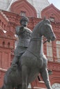 MOSCOW / RUSSIA: 01/07/2021 Memorial to Marshal Zhukov statue at Manezhnaya Square. Georgy Zhukov on horseback trampling over defe