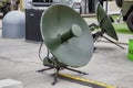 Moscow Russia 06 30 2019 Military radio antenna dish . Close-up