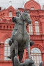 12-10-2019, Moscow, Russia. Monument to Marshal Zhukov on the Red Square. The commander Marshal Georgy Zhukov on a warhorse