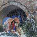 Moscow, Russia, Nativity scene at Krutitsky Compound. Bible scene on Christmas eve. Krutitsy Patriarchal Metochion