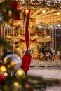 Moscow, Russia, 01/01/2020: New Year`s festive carousel with people rolling and having fun. Royalty Free Stock Photo