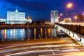 Moscow, Russia. Night cityscape with Kalinin bridge and Moscow river