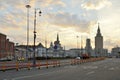 Moscow, Russia - Nov 1. 2023. Komsomolskaya Square. View of the Leningradskaya Hotel and Kazan Station