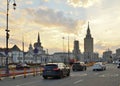 Moscow, Russia - Nov 1. 2023. Komsomolskaya Square. View of the Leningradskaya Hotel and Kazan Station