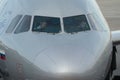 Moscow / Russia - 15 November 2019: Airplane pilots checking plane systems before the flight